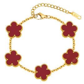 Women Gold Bracelets Jewelry Set - 18K Gold Plated Floral Bracelets,Stainless Steel Charm Bracelet Non-Tarnish,Adjustable lucky Chain Trendy Gift,Christmas Valentines Birthday Gifts for Girlfriend