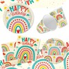 Retro Rainbow Themed Happy Birthday Party Supplies Set - Vibrant