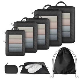 8 Set Compression Packing Cubes for Travel Suitcase Organizer Travel Essentials for Backpack Luggage Organizer Bags for Carry on (Black)