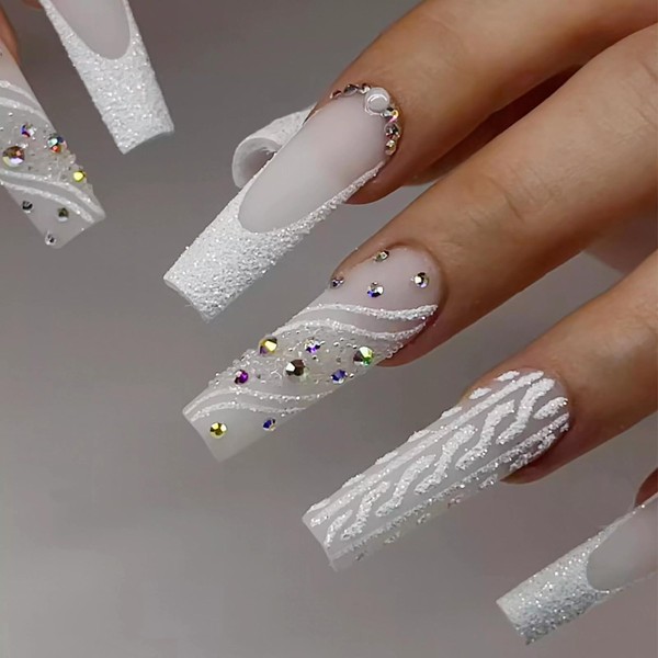 MISUD Press on Nails Long Square Fake Nails Matte Glue