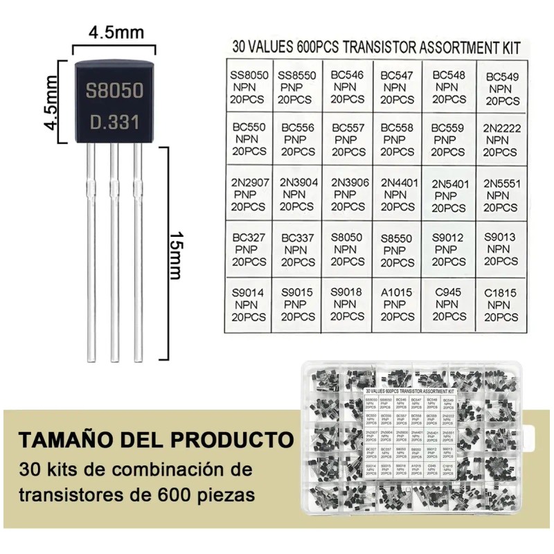 Kit De Transistores 2n2222 2n3904 Bc337 Bc547 Bc557, 600 Pie