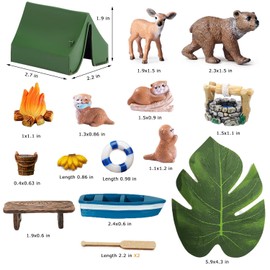 QuarenDen Miniature Garden Accessories, 32 Pcs, Forest Animal Figures with Model Trees Craft Grass for DIY Crafts, Micro Landscape Decoration
