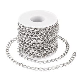 Cheriswelry 10m Aluminium Curb Chain with Spool 6mm Unwelded Plating Links Cross Cable Chains Twisted Metal Chain for Bags Jeans Belt Jewelry Making,Silver