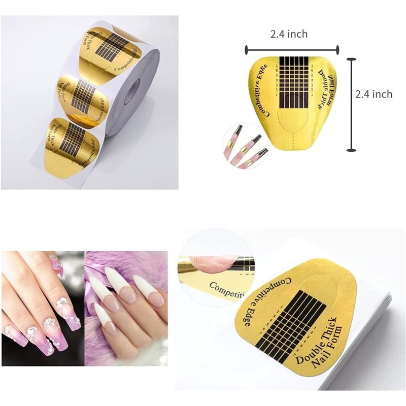 100 Pcs Nail Form Guide Sticker, Gold Horseshoe Nail Extension