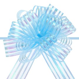 Unifizz 5pcs 4 Inch Large Organza Pull Bow with Chiffon Ribbon for Baskets Wedding Christmas Gift Wrapping（Light Blue）