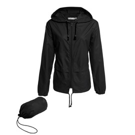 Avoogue Lightweight Raincoat Walking Jackets Women's Waterproof Windbreaker Packable Outdoor Hooded Fall Rain Jacket Black L