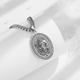 INFUSEU Sterling Silver Poseidon Trident Necklace for Men Greek Mythology Jewelry 925 Amulet Pendant Fathers Power Protection Gift