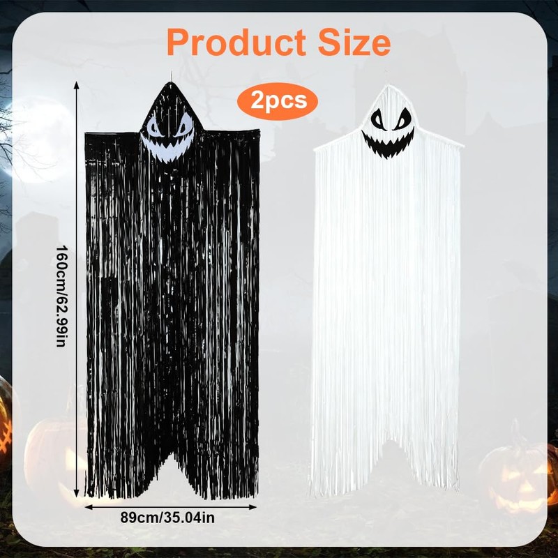 2 Pack Hanging Halloween Decorations Skeleton Ghost Outdoor Black &