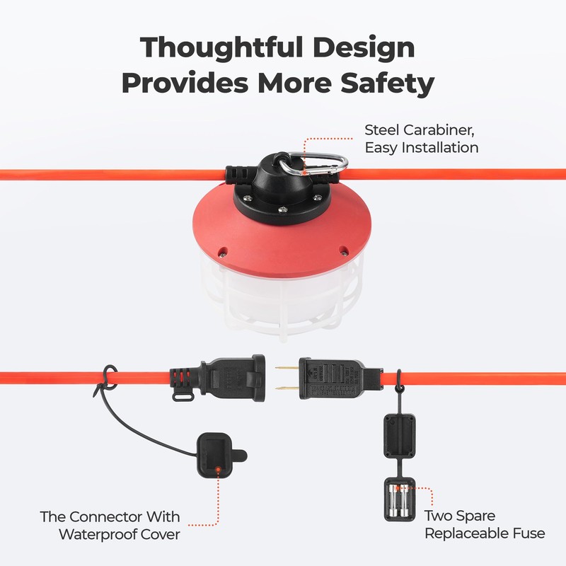 Omlite 50FT Construction String Lights：75W 10500LM Linkable Super Bright LED