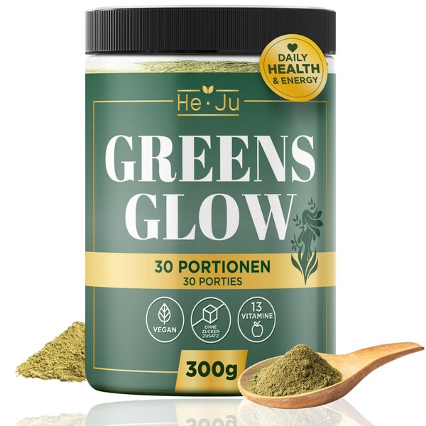 He-Ju He-Ju Greens Glow Grne Helfer Entgiftungspulver mit Apfelfaser, Spirulina,