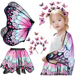 iROLEWIN Toddler Kids-Butterfly-Wings-Costume for Girls Dress-Up Fairy Wings Headband Tutu Pretend Play Toys Birthday Gift 3+