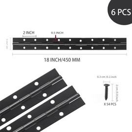 Axigundaone 6 Pcs Black Heavy Duty Piano Hinge, 18 Inch x 1.2 Inch Open Width Black Piano Hinges, Stainless Steel Continuous Hinge for Cabinet, Door, Window