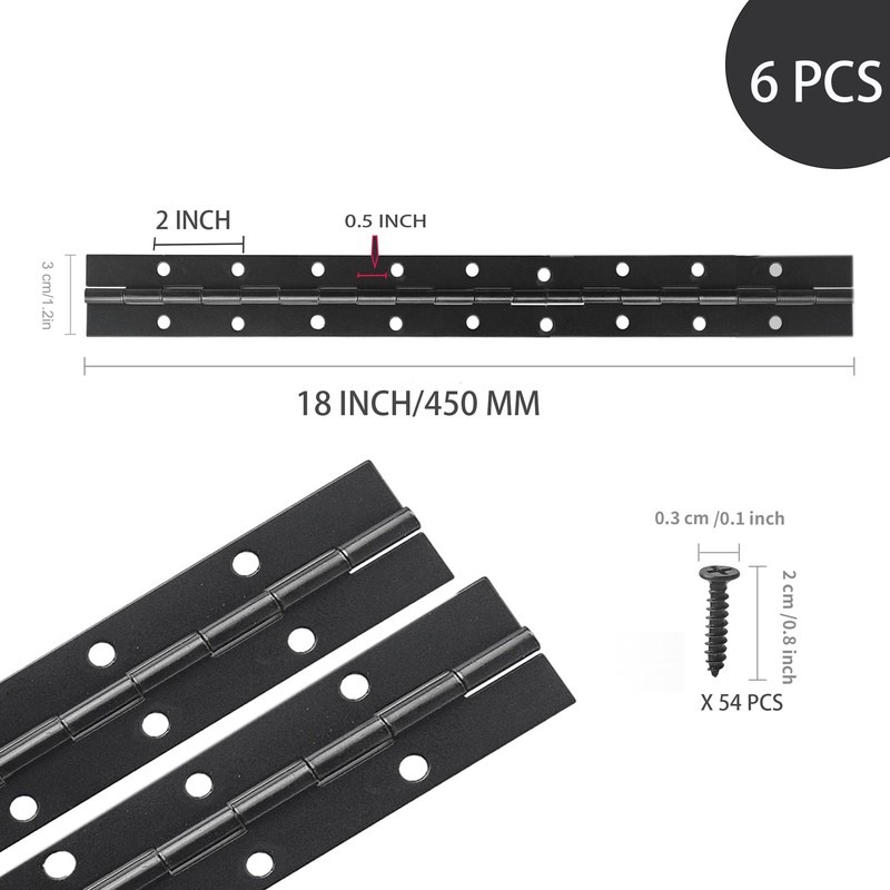 Axigundaone 6 Pcs Black Heavy Duty Piano Hinge, 18 Inch