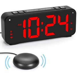 6.5 Inch Led Digital Vibrating Alarm Clock, 1 Count Usb Large Display Digital Clock with 4 Modes, Bed Shaker Alarm Clock for Home Use, Stocking Fillers Gift - Color: Black, Specification: 6.5 inch