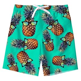 Kids4everSwim Shorts Boys 11-12 Years Cool Pineapple Pattern Quick Dry Summer Hawaiian Beach Board Shorts Pants with Mesh Lining