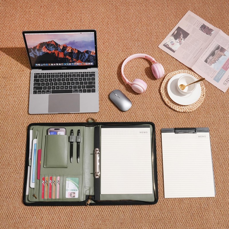 Wason A4 Portfolio with Zipper - Leather PU Padfolio with