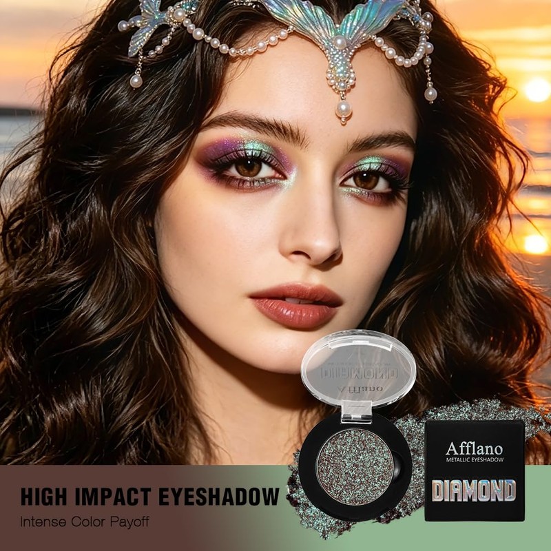 Afflano Duochrome - Ombretto metallizzato, prugna, malva, verde, glitterato, altamente