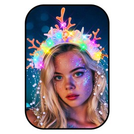 JEAIRTS Light Up Shell Headband Glow Pearl Starfish Hair Band Led Mermaid Costume Hair Accessories for Women