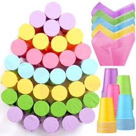 Jingmore 50 Pack Christmas Punch Game Set DIY Prize Punch Box Game 50 Pcs 16oz Plastic Cup 50 Sheets Tissue Paper 150 Heart Shaped Sticker 100 Rubber Band for Xmas Party