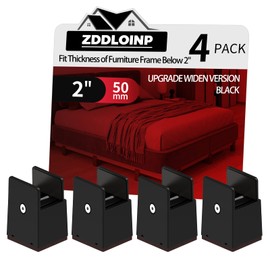 4Pack Bed Risers with Adjustable Screw Clamp, Fit Thickness of Furniture Frame from 0 to 2 Inch, Elevation in Heights 2" Heavy Duty Risers for Lifting Couch Desk Table Cabinet Nightstand, Black