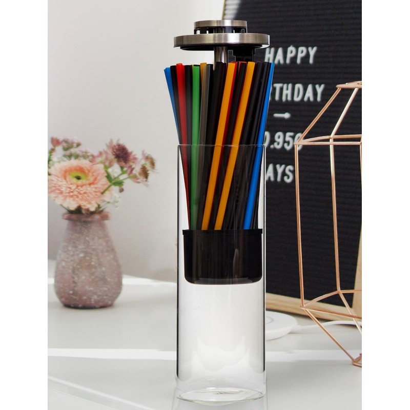 Straw Holder Dispenser for Counter - Clear Glass Drinking Straw
