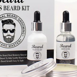 Suero Crecimiento De Barba, Cuidado, Brillo, Bálsamo Kit 3pz