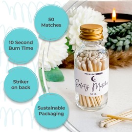 Fancy Matches in Glass Bottle - 50 Matchsticks in Glass Jar with Striker - Home Decor Accessories, Colorful Safety Matches in Cute Match Holder, Decorative Matches, Pink Tipped Matches