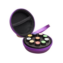 EVA Essential Oils Organizer Bag Round Travel Portable Essential Oils Bottles Organizer 10 Grid 1-2ml Oil Vial Roller Bottles Storage Bag(Purple)