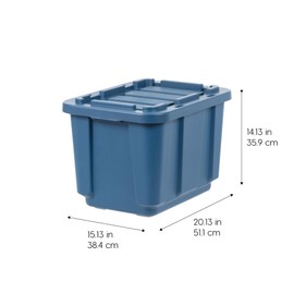 IRIS USA 12 Gallon Eco-Friendly Heavy Duty Truck Bed Toolbox Storage Tote Bins with Lids, 4 Pack - Made in USA, Tough Snap On Lid Stackable Industrial Rugged Tubs, Garage Organization Reusable - Navy