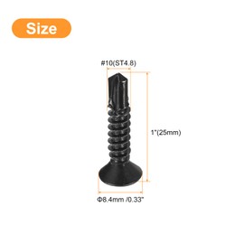 sourcing map #10 x 1" Sheet Metal Screws, 80pcs 410 Stainless Steel Fast Self Tapping Screws, Flat Head Phillips Drive Self Drilling Screws, Black Oxide