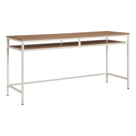 OSP Home Furnishings Modern 60-inch Woodgrain Top Multipurpose Desk Table, Taupe Metal Frame with Oak Top Finish