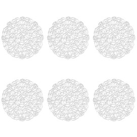 ASFINS Set of 6 Rose Coasters, Hollowed-Out Round Coasters Non-Slip Drinks Coasters Novelty Cup Coaster, for Home and Kitchen Resistant Use, Hollowed-Out, Metallic Round (Silver, Style L, 10cm)