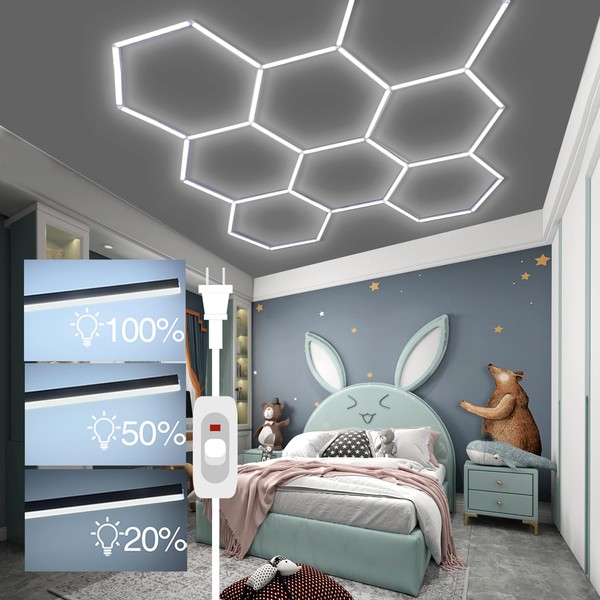 Dimmable Hexagon LED Garage Lights: Upgraded 3 Level Dimmable 35