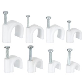 uxcell 800Pcs Cable Clips with Steel Nails 4mm/5mm/6mm/7mm/8mm/10mm/12mm/14mm White Round Wire Clip with Steel Nail for Cable Holder Cable Management Desk