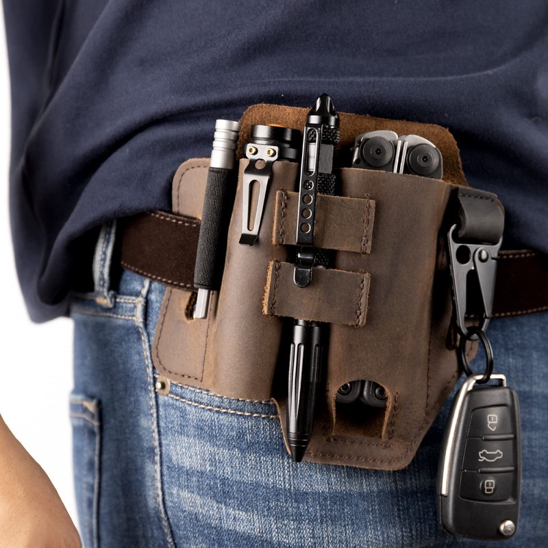 Gentlestache Multitool Leather Sheath for Belt, EDC Organizer, Multitool Pouch,Leather