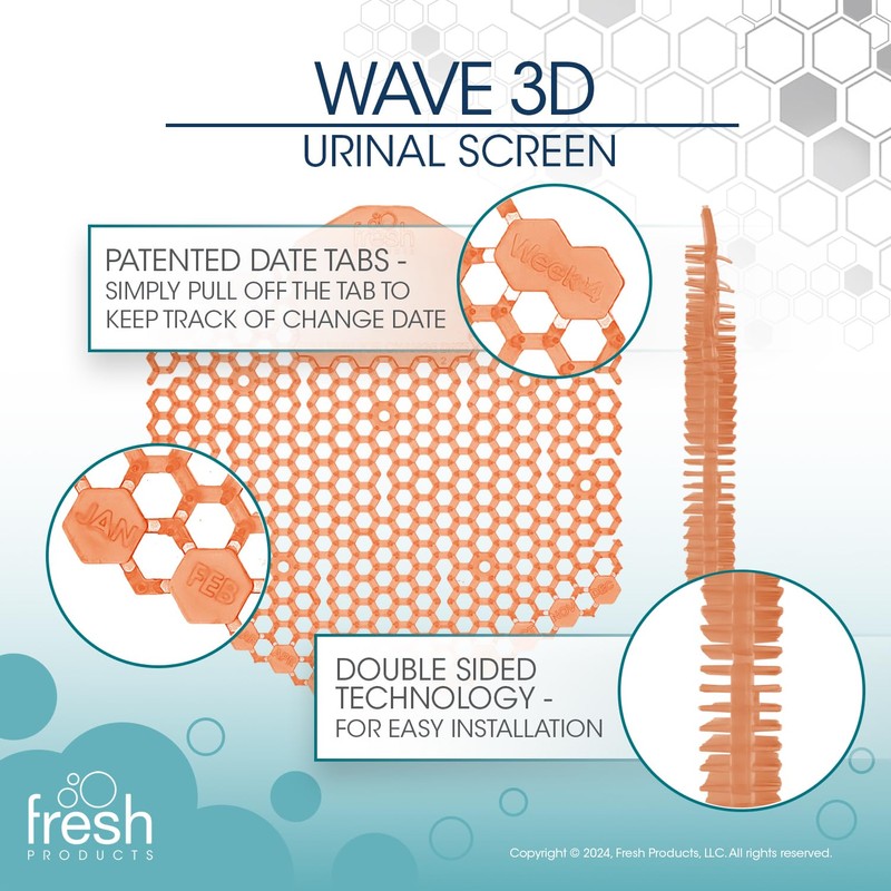 Wave 3D Urinal Deodorizer Screen, Mango Scent, Orange, 10/Box