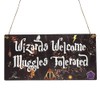 Second Ave Wizards Welcome Muggles Tolerated Black Wooden Hanging Rectangle