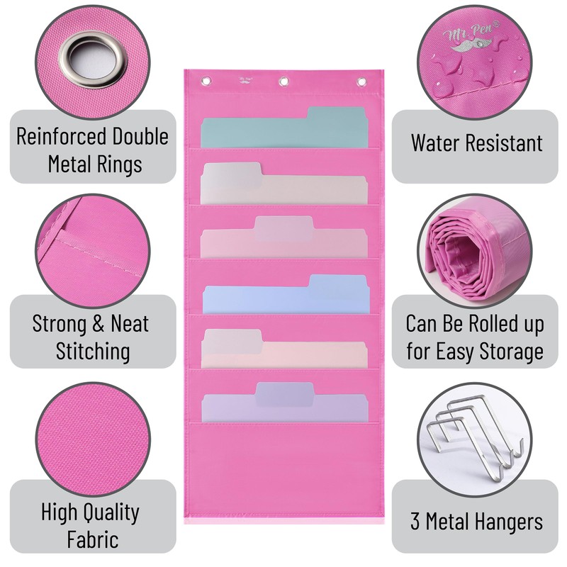 Mr. Pen Fabric Hanging-Wall File Organizer, Pink