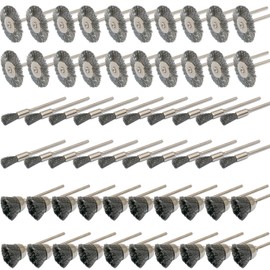 NIUPIKA 3mm Steel Cleaning Wire Brushes Wheel Cup Brush Polishing Attachment Kit for Dremel Die Grinder Rotary Tools 60 Pcs