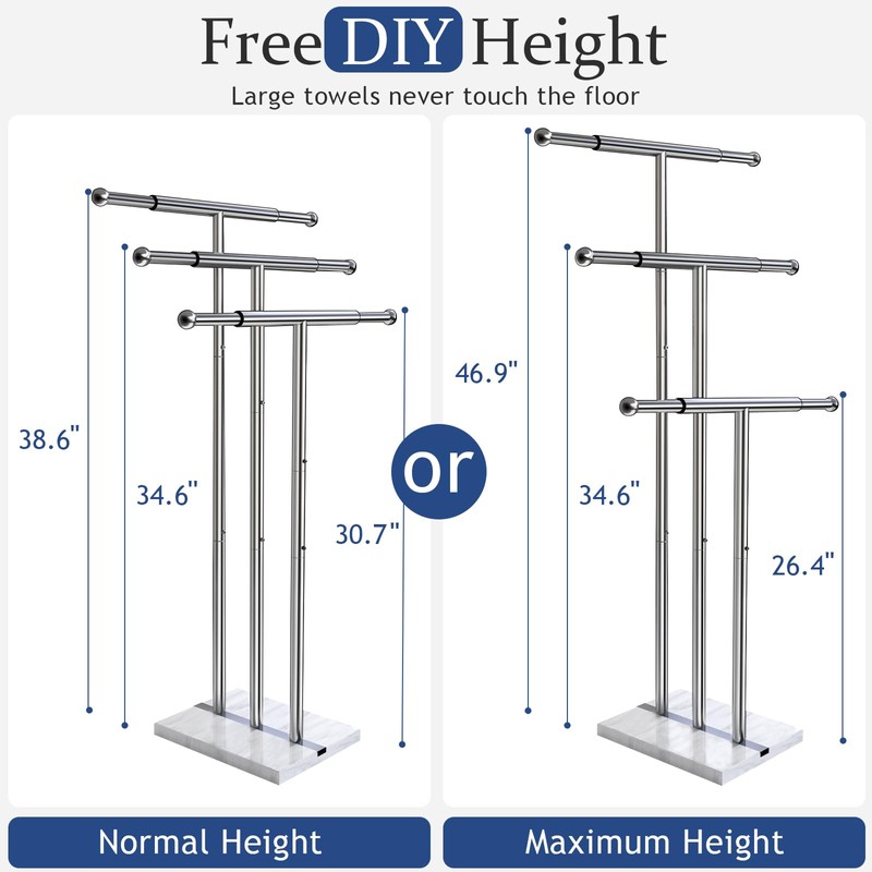 Kayfia 40" Standing Towel Rack with Weighted Marble Base, Width