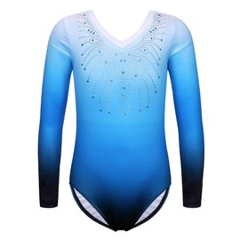 ZNYUNE Body da ginnastica frizzante a maniche lunghe per ragazza B152 blu 10A