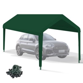 Carport Canopy 10 FTx20 FT Heavy Duty Replacement Cover, 800D Oxford Garage Shelter Cover Waterproof & UV Protected, Tarp with Ball Bungees, Not Include Frame, Dark Green