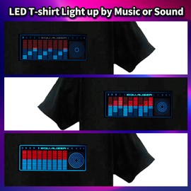 LED T Shirt Sound Activated Light Up Rave Shirts Glow in The Dark for Party Black