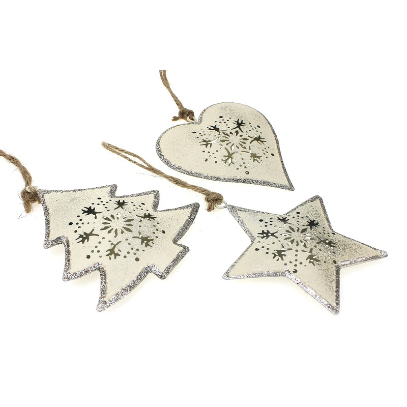 Decorative Pendant Heart Star Tree Set of 3 9 cm