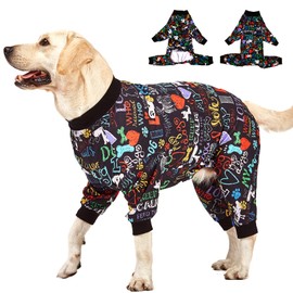 LovinPet Large Dog Pajamas, Wound Care/Post Surgery Shirt, UV Protection, Love My Dog Text on Black Print, UV Protection, Pet Anxiety Relief, Large Dog Onesies, Pet Pj's/XL