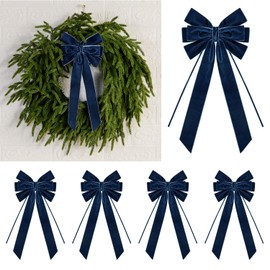 4 Pcs Christmas Velvet Bows 15 x 6.5'' Multi-Layered Vintage Ribbon Wreath Bow for Xmas Tree Decorations,Gift Wrapping, Garland, Cabinet, Fireplace, Staircase,Wedding, Home Decor (4, Navy Blue)