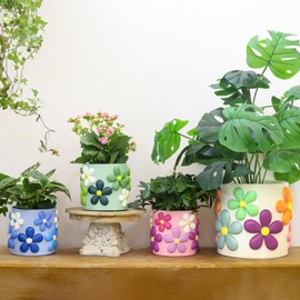 GUGUGO Colorful Flower Pots Cute Unique Rainbow Planter with Drainage Vintage Retro Flower Pots for Indoor Outdoor Eclectic Succulent Garden Pot for Boho Modern