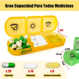 Pastillero Semanal 3 Tomas Español Organizador de Pastillas 7 Día de Píldoras Portátil de Viaje para Vitaminas, Aceites de Pescado, Suplementos