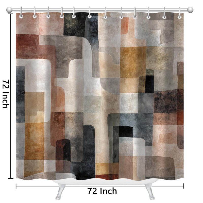 Moonslim Boho Beige Brown Grey Shower Curtains, Mid Century Abstract