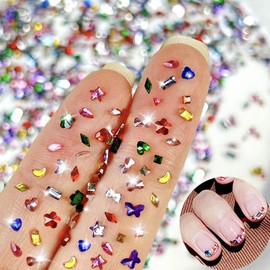 Lilbitty 3000 Pieces Coloured Nail Pendants, 3D Rhinestones for French Nails, Colorful Nail Gems, Crystals in Multiple Shapes, Exquisite Mini Heart Star Glitter Nail Art Pendants